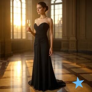 Nicole Miller Collection Women Black Strapless Jersey Movie Star Gown Dress XS 0